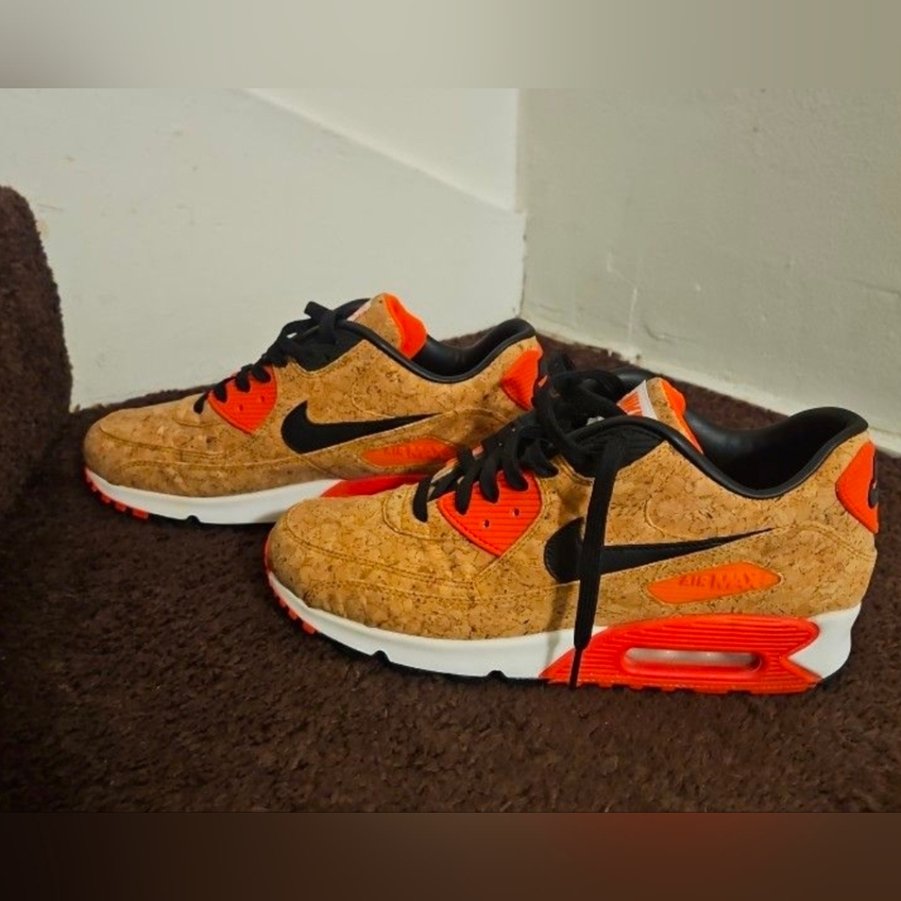 2015 Nike Air Max Men’s Athletic Shoes in Cork Tan with Orange and Black Accents